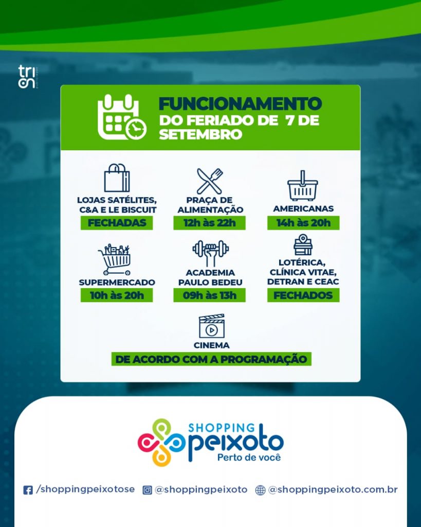 Horários de funcionamento no feriado 7 setembro